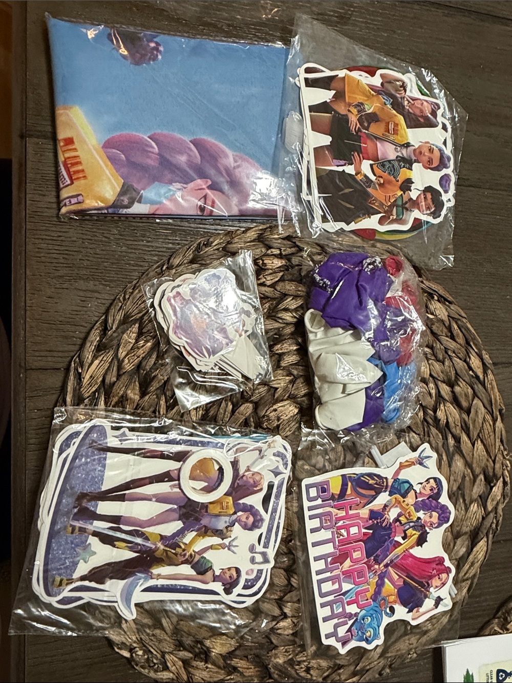 Purple and Blue Birthday Party Supplies Pack - Character Cake Toppers & Balloons